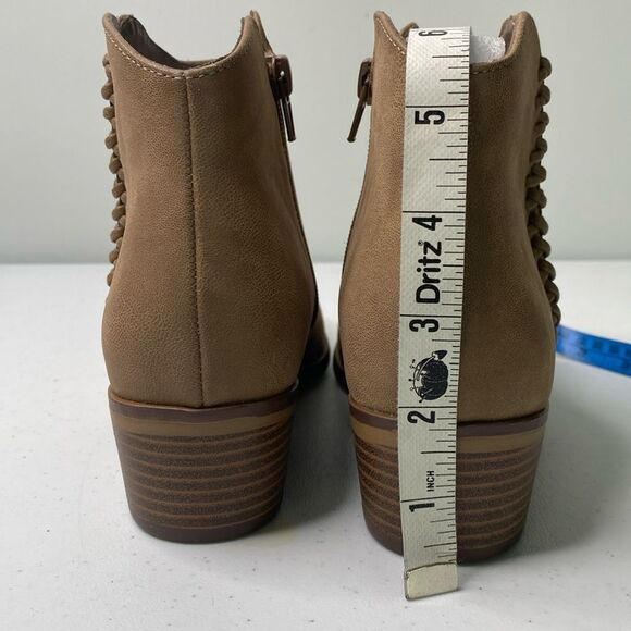 Mia Jaice Ankle Bootie Vegan Low Stacked Heel Side Zip Braid Detail Round Toe - Picture 11 of 12